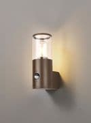 Vendeen Outdoor PIR Wall Light in a Matt Brown Finish with a Clear Diffuser, IP54 Rated