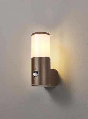Vendeen Outdoor PIR Wall Light in a Matt Brown Finish with an Opal Diffuser, IP54 Rated