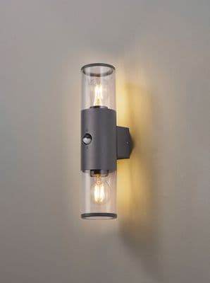 Vendeen Up & Down Outdoor PIR Wall Light in an Anthracite Finish with Clear Diffusers, IP54 Rated