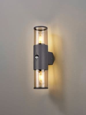 Vendeen Up & Down Outdoor PIR Wall Light in an Anthracite Finish with Smoked Diffusers, IP54 Rated