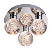 Versa 3 Light LED Bathroom Flush in Polished Chrome with Clear Bubble Shades IP44 - ENDON 76364