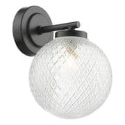 Wayne Bathroom Wall Light in Matt Black with a Textured Glass Shade, IP44 - där WAY0722