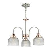 Wharfdale 3 Light Fitting in Satin Chrome and Copper with Prismatic Glass Shades - där WHA0346
