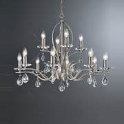 Whitehaven 12 Light Chandelier in a Satin Nickel Finish with Crystal Glass Drops