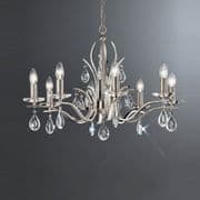 Whitehaven 8 Light Chandelier in a Satin Nickel Finish with Crystal Glass Drops