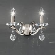 Whitehaven Double Wall Light in a Satin Nickel Finish with Crystal Glass Drops