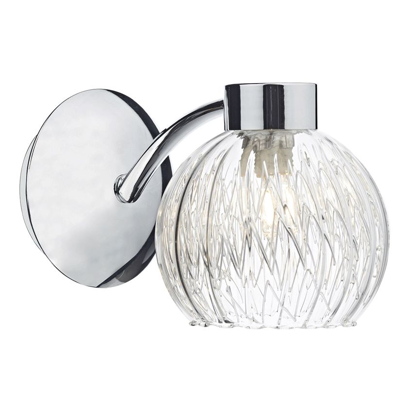 Yasmin Single Wall Light in Polished Chrome with Ribbed Glass Shade, Switched - där YAS0750