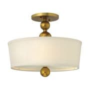 Zelda 3 Light Semi-Flush Fitting in Vintage Brass with a Fabric Shade - HINKLEY HK/ZELDA/SF VS