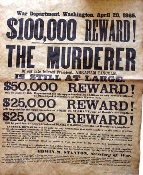 Abraham Lincoln Assassin Wanted Poster 1865