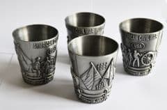 Civil War Novelty ACW Flags & Cannon Pewter Metal Shot Glass Set Of 4