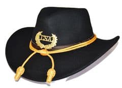 Confederate Black Slouch Hat Gold Cord & Metal CSA Badge
