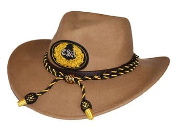 Confederate Butternut Slouch Hat Black Gold Cord & CSA Badge