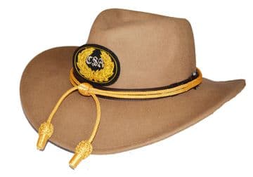 Confederate Butternut Slouch Hat Gold Cord & Black CSA Badge