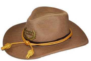 Confederate Butternut Slouch Hat Gold Cord & Metal CSA Badge