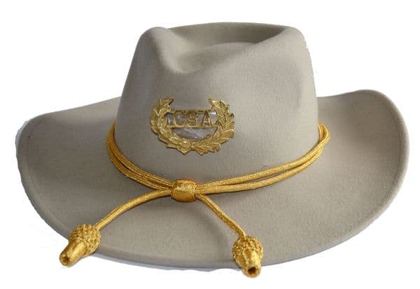 Confederate Grey Slouch Hat Gold Cord & Metal CSA Badge