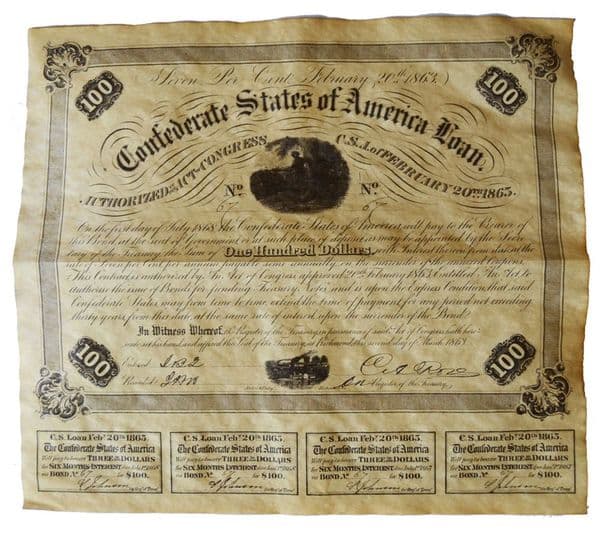Confederate Replica $100 War Bond