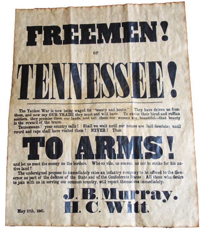 Freemen Of Tennessee Recruitment Poster 1861