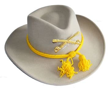 Grey Slouch Hat Yellow Cord & Metal Cavalry Badge