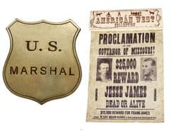 Jesse & Frank James Wanted Poster With Marshal's Badge