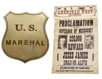 Jesse & Frank James Wanted Poster With Marshal's Badge