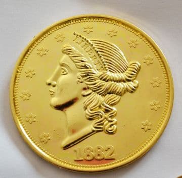 Jumbo Size Novelty 1882 Gold Twenty Dollar Coin Collectors Item New