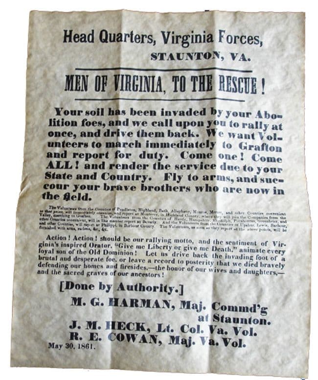 Men Of Virginia Recruitment Poster 1861