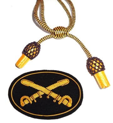 Officers Black & Gold Hat Cord And Sewn Cavalry Badge