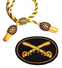 Officers Gold & Black Hat Cord And Sewn Cavalry Badge