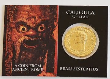 Pewter Rome Roman Emperor Caligula Sestertius Coin - Packaged On Info Card