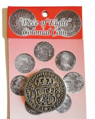 Piece Of Eight Pirate Piracy Replica Coin Dated 1748 On Info Card Reproduction.
