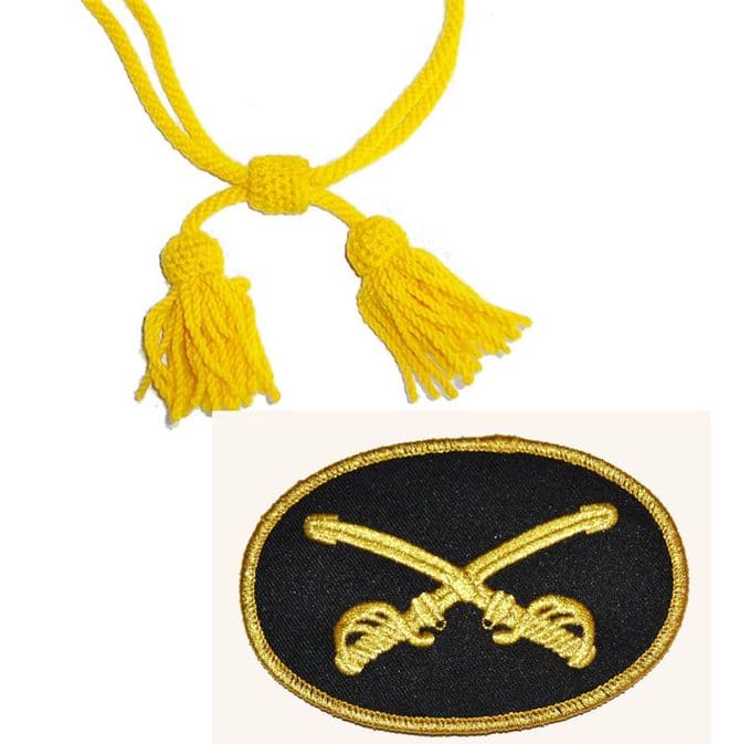 Yellow Cavalry Sewn Badge & Wool Hat Cord