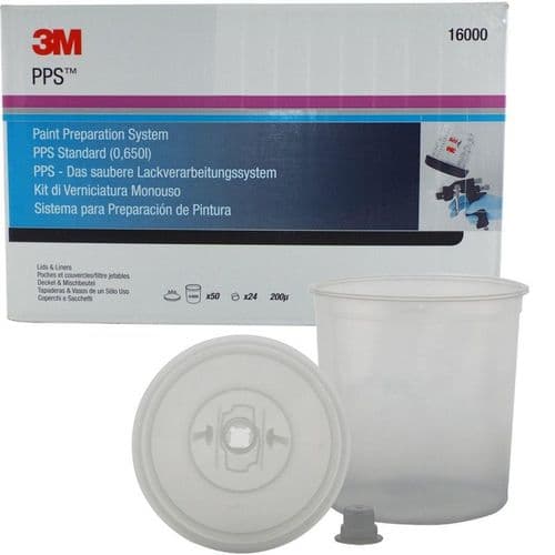 3M 16000 200 Micron 650ml Paint Preparation System (PPS) Lids & Liner Box 50