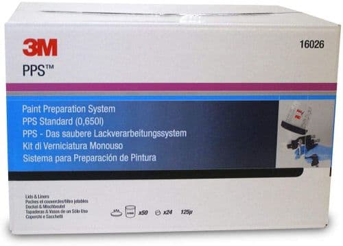 3M 16026 125 Micron 650ml Paint Preparation System (PPS) Lids & Liner Box 50