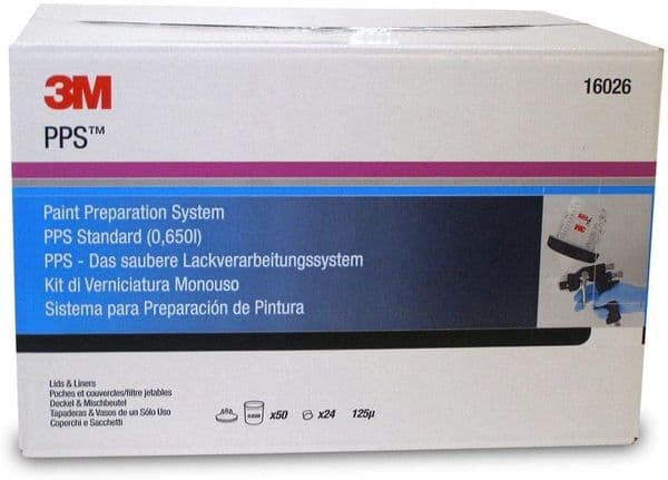 3M 16026 125 Micron 650ml Paint Preparation System (PPS) Lids & Liner Box 50