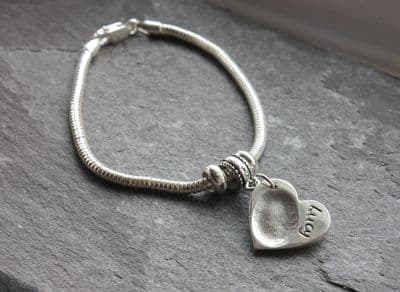 Thick snake chain bracelet with regular fingerprint charm