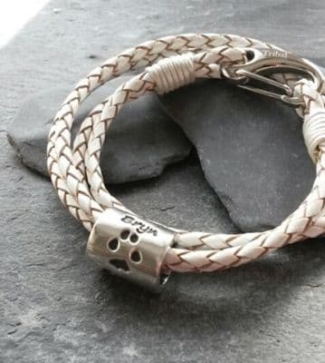 Leather bracelet with pawprint, footprint or handprint bead