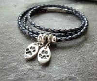 Leather bracelet with Tiny Treasures Pawprint Charm