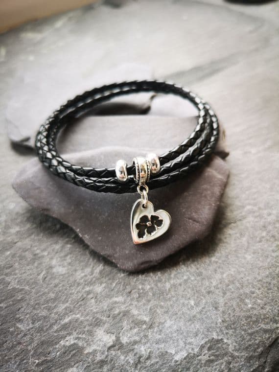 Leather bracelet with Tiny Treasures Pawprint Charm