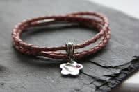 Leather bracelet with Tiny Treasures Pawprint Charm