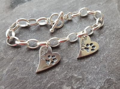 Silver belcher T bar bracelet with regular pawprint charm(s)