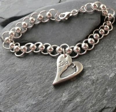 Silver circles bracelet with regular fingerprint charm