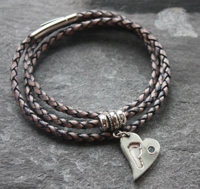 Slim leather bracelet with Hand, Footprint or Pawprint Charm