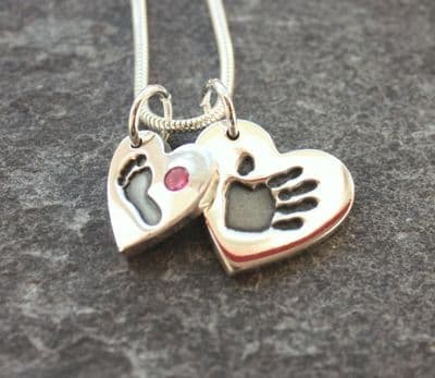 Small Double Hand or Footprint Charm Pendant