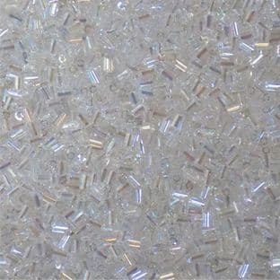 3mm Glass Bugle. Crystal AB. x 20g