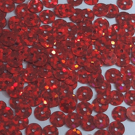 4mm Hologram Red Flat Round Sequins x 10g.