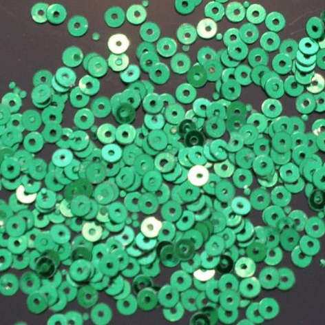 4mm Metallic Green Flat Round Sequins. x 10g