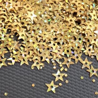 5mm Hologram Gold Star Sequins x 15g