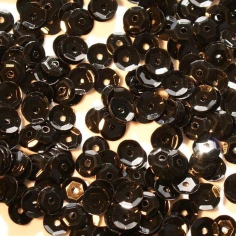 6mm Glossy Black Semi-Cupped Sequins x 12g