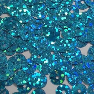 6mm Hologram Turquoise Flat Round Sequins x 15g