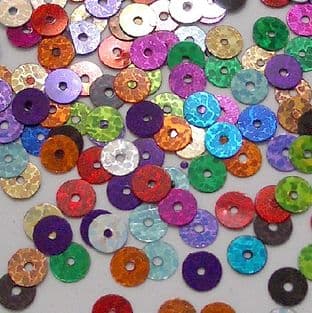 Bulk Bag 100g 5mm Hologram Effect Flat Round Sequins. Mixed Colours.